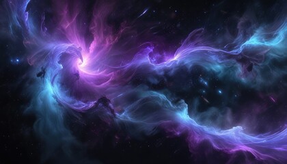 abstract purple and blue nebula waves with scattered stars in a dark background, purple, dark