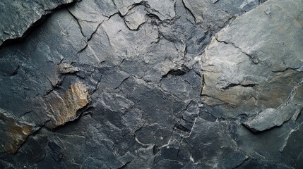 Fototapete - Textured dark slate rock surface with natural cracks and variations in color ideal for backgrounds or overlays Copy Space