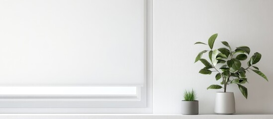Aufkleber - Modern minimalist interior with decorative plants in pots against a white wall and ample Copy Space for text placement.