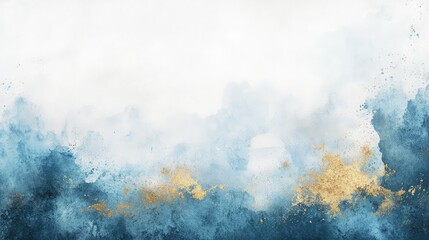 Leinwandbilder - Abstract blue and gold watercolor texture with soft blended colors and copy space for text placement