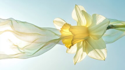 Aufkleber - Daffodil flower with translucent fabric against a light background showcasing fine details and textures Copy Space