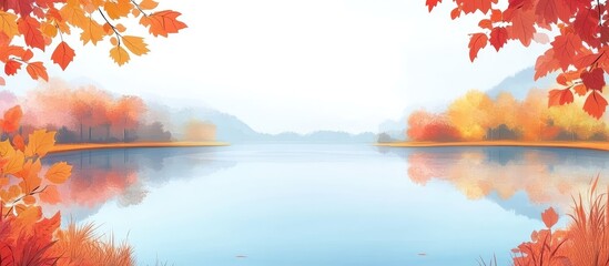 Leinwandbilder - Vibrant autumn landscape with colorful foliage reflecting on calm lake under soft light Copy Space