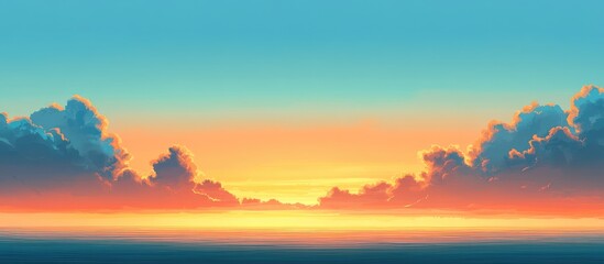 Aufkleber - Vibrant sunset sky with colorful clouds over a calm ocean horizon Copy Space