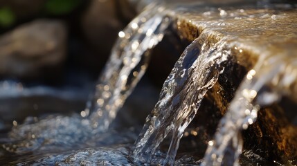 Leinwandbilder - Close-up of flowing water over rocks with copy space for text in natural setting
