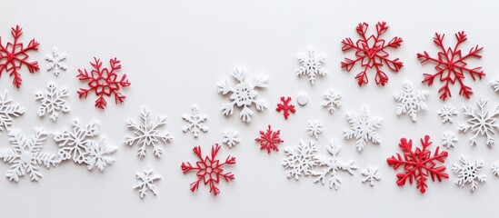 Aufkleber - Red and white decorative snowflakes on a white background with Copy Space for text insertion