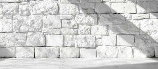 Fototapete - White textured stone wall with strong shadows and light, ideal for background applications, Copy Space available for text placement