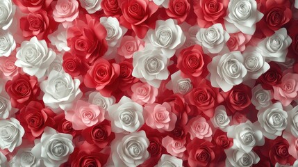 Aufkleber - Colorful array of artificial roses in shades of red, pink, and white with Copy Space for text placement.