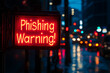 © David - Email with a suspicious red link, marked 'Phishing Warning!' in bold letters. Bright lighting, contrast