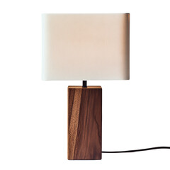 Poster - A modern minimalist table lamp featuring a walnut wood base and a rectangular white shade.
