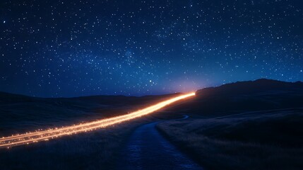 Wall Mural - a radiant trail of light streaking across a starlit night sky with a soft glow surrounding it