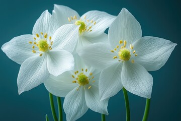 Wall Mural - Delicate white flowers against a teal background