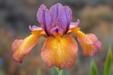 Wall Mural - Dewdrops adorn a vibrant iris blossom