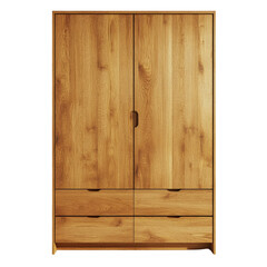 Aufkleber - A tall wooden armoire features two large doors and four drawers providing ample storage.