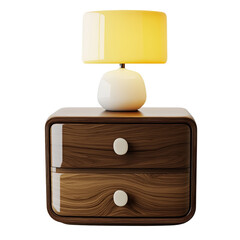 Poster - A modern wooden nightstand with two drawers and a yellow table lamp sits on top,  providing a stylish bedside setting.