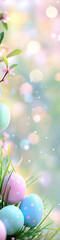 Wall Mural - a colorful group of decorated eggs in the grass with blurred background.
