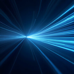 Wall Mural - Abstract, science, futuristic, energy technology concept. Digital image of light rays, stripes lines with blue light, speed and motion blur over dark blue background	