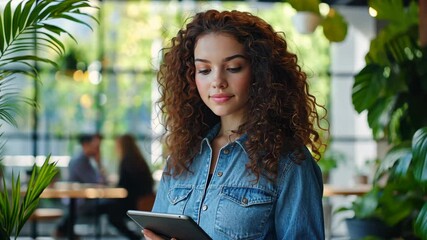 Poster - The Woman with Tablet Outdoors