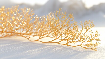 Sticker - Golden branch on snow, winter sun.