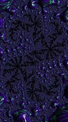 Aufkleber - A detailed abstract fractal design featuring intricate patterns in dark purple and blue tones, creating a mysterious and mesmerizing aesthetic. Vertical video animation 