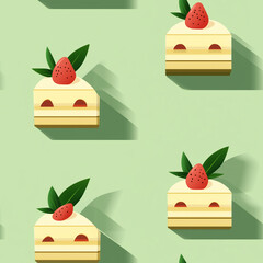 Poster - Pandan cake flat illustration, Pandan cake seamless pattern