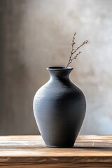 Canvas Print - Black vase on wooden table