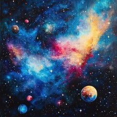 Poster - Explore the vast galaxy filled with vibrant stars, nebulas, and glowing planets in deep space wonder. Generative AI