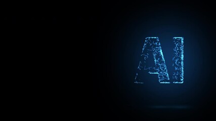 AI letters animation of glowing symbols in computer science world, 4k abstract artificial intelligence tech animated template