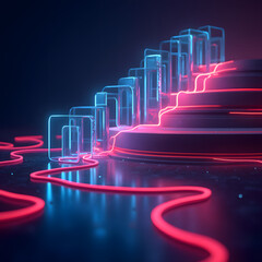 Wall Mural - 3d render, abstract futuristic neon background with glowing ascending lines. Fantastic wallpaper	
