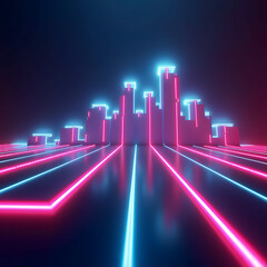 Wall Mural - 3d render, abstract futuristic neon background with glowing ascending lines. Fantastic wallpaper	
