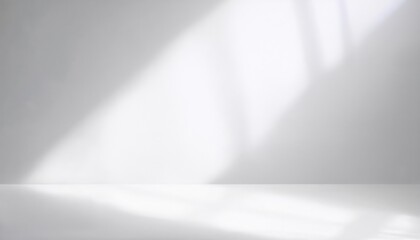 Poster - soft sunlight casting abstract geometric patterns on a white wall and floor, minimalistic composition for background and texture


