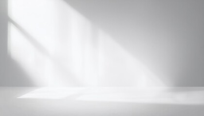 Poster - soft sunlight casting abstract geometric patterns on a white wall and floor, minimalistic composition for background and texture

