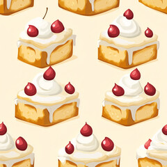 Wall Mural - Bread pudding flat illustration icons, Bread pudding infinite pattern