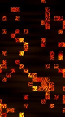 Poster - Vertical video animation with  Bright orange fire particles spread across a black background in an abstract explosion pattern