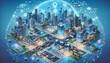 © Josif Rei - Smart City Isometric View with Connected Urban Infrastructure and Drone Technology