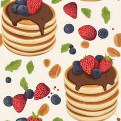 Poster - Vegan Pancakes flat illustration icons, Vegan Pancakes seamless pattern