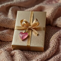 gold gift box and heart pendant