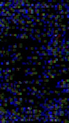 Aufkleber - Vertical video with Dynamic abstract glitch art featuring colorful squares in blue, green, and red tones scattered across a black background, perfect for digital or futuristic design themes