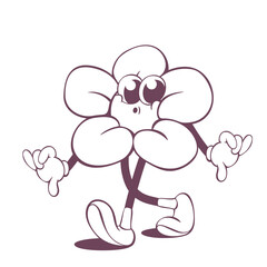 Poster - Retro groovy line art mascot, funky 70s character