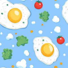 Wall Mural - Egg White Omelette flat illustration icons, Egg White Omelette continuous icon pattern