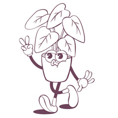 Poster - Retro groovy plant line art mascot, funky 70s character