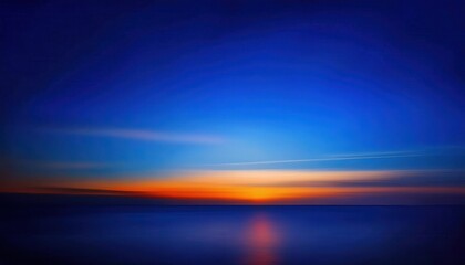 Poster - serene horizon with vivid sunset blending orange and deep blue tones over calm ocean water, perfect for meditative or peaceful designs
