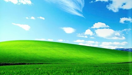 Wall Mural - Dense emerald lawn set against a boundless cerulean sky , emerald, green