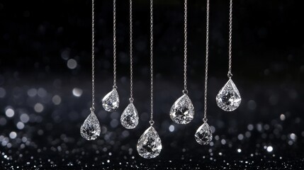 Wall Mural - Sparkling Diamond Pendants Hanging Dark Background