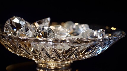 Wall Mural - Sparkling Diamonds in Crystal Bowl, Dark Background