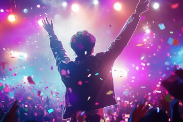 Fototapete - K Pop idol captivates fans with energetic performance at concert in vibrant setting. Generative AI