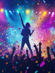 Fototapete - K Pop idol captivates audience with energetic performance at vibrant concert event. Generative AI