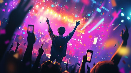 Fototapete - K Pop idol captivates the audience during a thrilling performance in a vibrant concert setting. Generative AI
