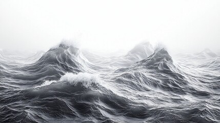 Canvas Print - Dramatic black and white photo of powerful ocean waves in stormy weather.