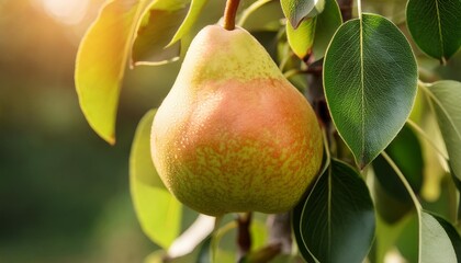 ripe pear fruit growing on tree