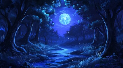 ghostly glow appearing in a dark serene forest under moonlit skies